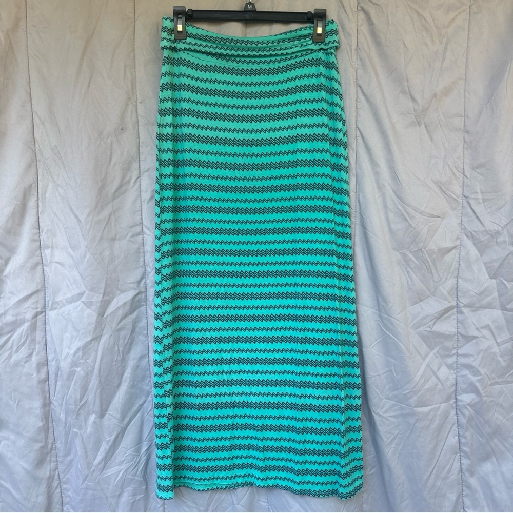 Ultra Flirt Green and White Ribbed Maxi Pencil Skirt